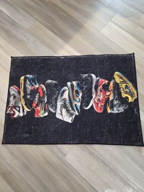 New Bape Black Rug with Multicolor Sneaker Graphic